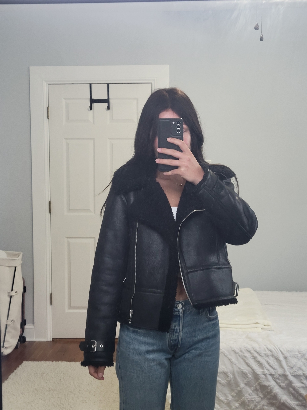 Jason Wu Black Faux Shearling Leather Jacket